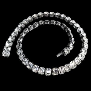 💎 Vintage Emerald Cut Clear Ice Rhinestone Link Chocker Necklace Book Piece